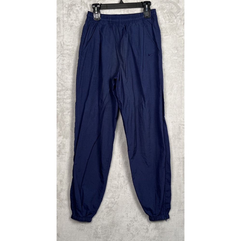 Vintage Nike Track Pants 90s Mens Medium Navy Windbreaker Baggy Ankle‎ Zip Nylon